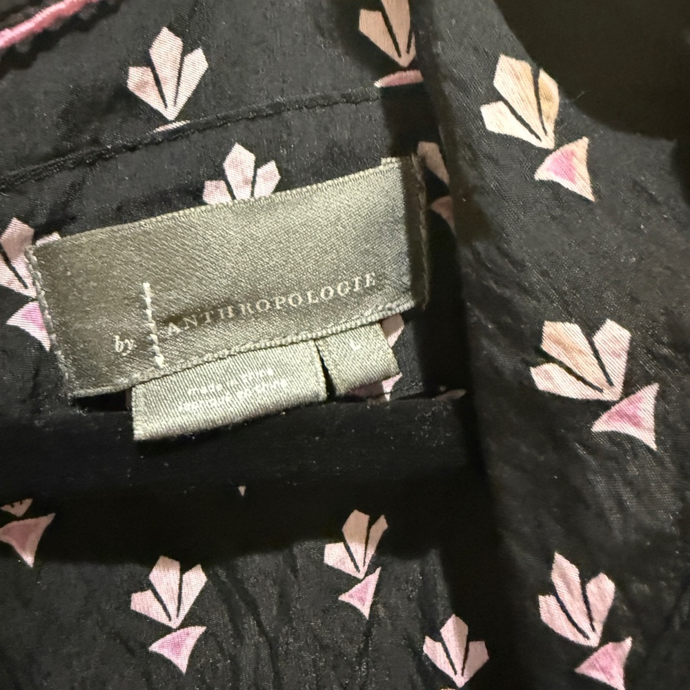 Anthropologie Black Blouse with Pink Geometric Floral Print - Picture 4 of 4